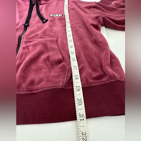 VS PINK Victorias Secret Maroon Velour Cropped Zip Up Sweater Size XS - Picture 7 of 8